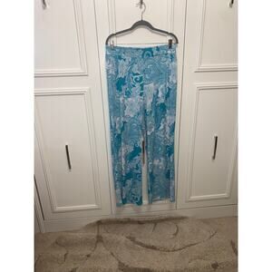 IMAN Women's XL Wide-Leg Paisley Pull-On Pants Blue Casual Shimmer